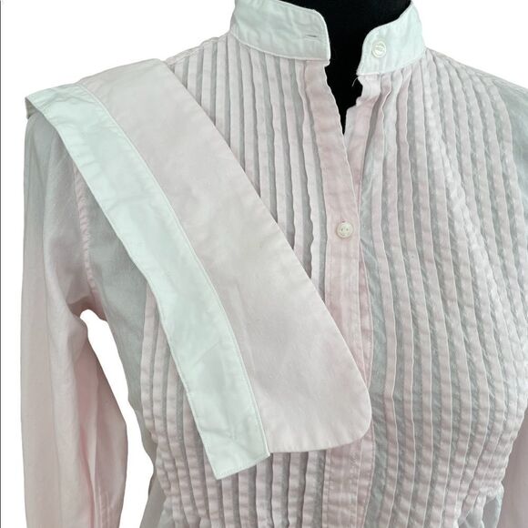 GAP light pink cotton Pintuck bodice button front blouse with removable collar. - Picture 7 of 9